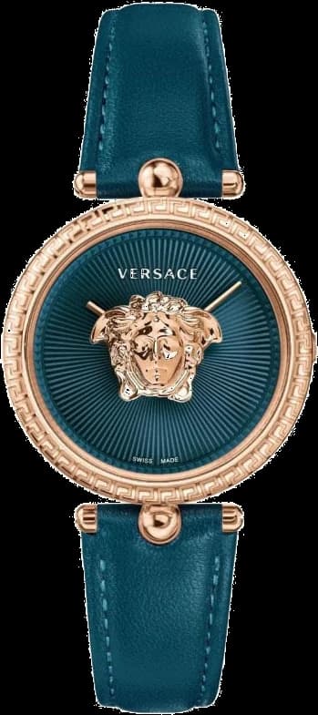 Garde-temps Versace VECQ00318 pour femme, bracelet cuir vert et cadran assorti