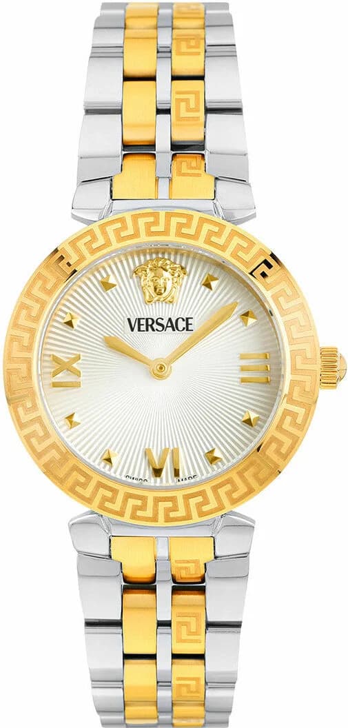 Garde-temps Versace VEOCA0324 pour femme, cadran blanc sur bracelet acier bicolore