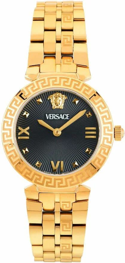 Garde-temps Versace VEOCA0524 pour femme, cadran noir, bracelet acier doré