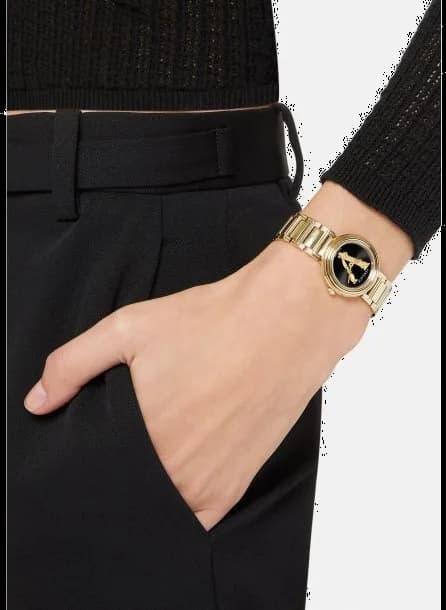 Zoom sur le cadran noir du Versace VET300121