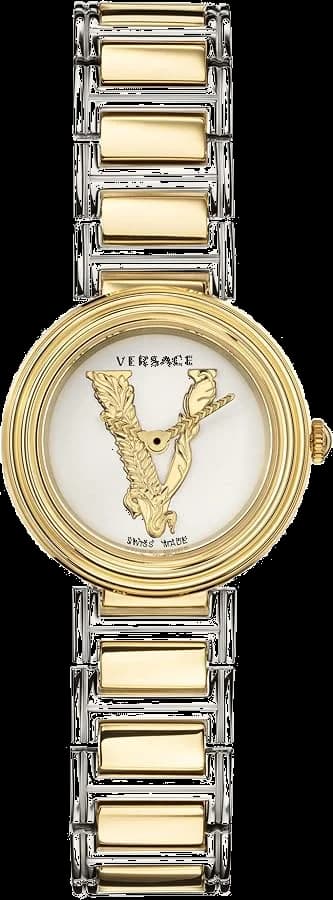 Garde-temps Versace VET300721 pour femme, cadran argent avec bracelet acier bicolore