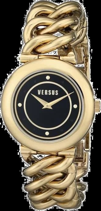 Garde-temps Versus by Versace SOE040014 pour femme, boîtier or et cadran noir sur bracelet acier