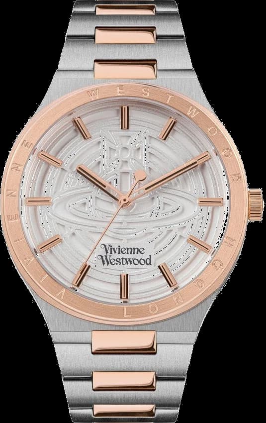 Garde-temps Vivienne Westwood VV249SLSR pour homme, cadran argenté, bracelet acier bicolore