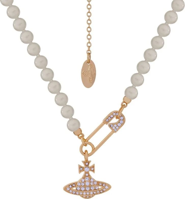 Garde-temps Vivienne Westwood 111590G pour femme, collier dore perles logo cristaux