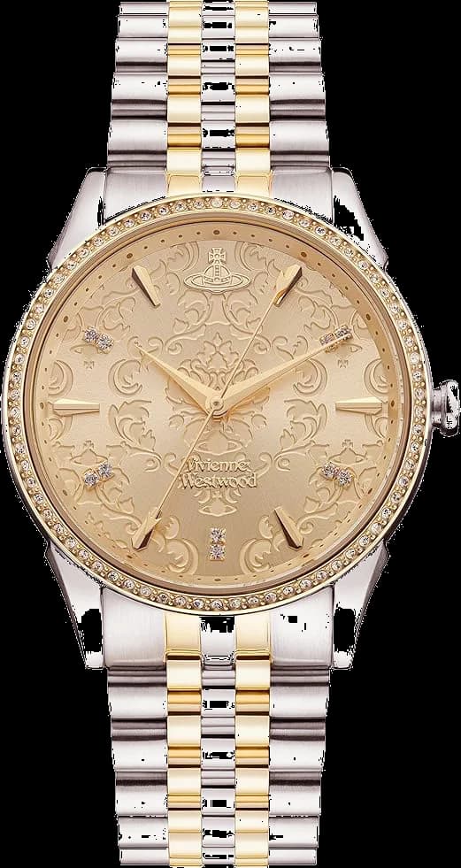 Garde-temps Vivienne Westwood VV208CPSG pour unisexe, cadran or, bracelet acier bicolore élégant