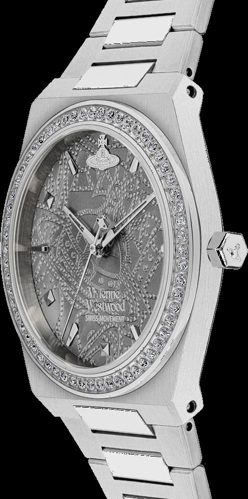 Attache bracelet Vivienne Westwood VV244GYSL en acier inoxydable argenté maillé milanais, fermoir déployant sécurisé, ajustement fin