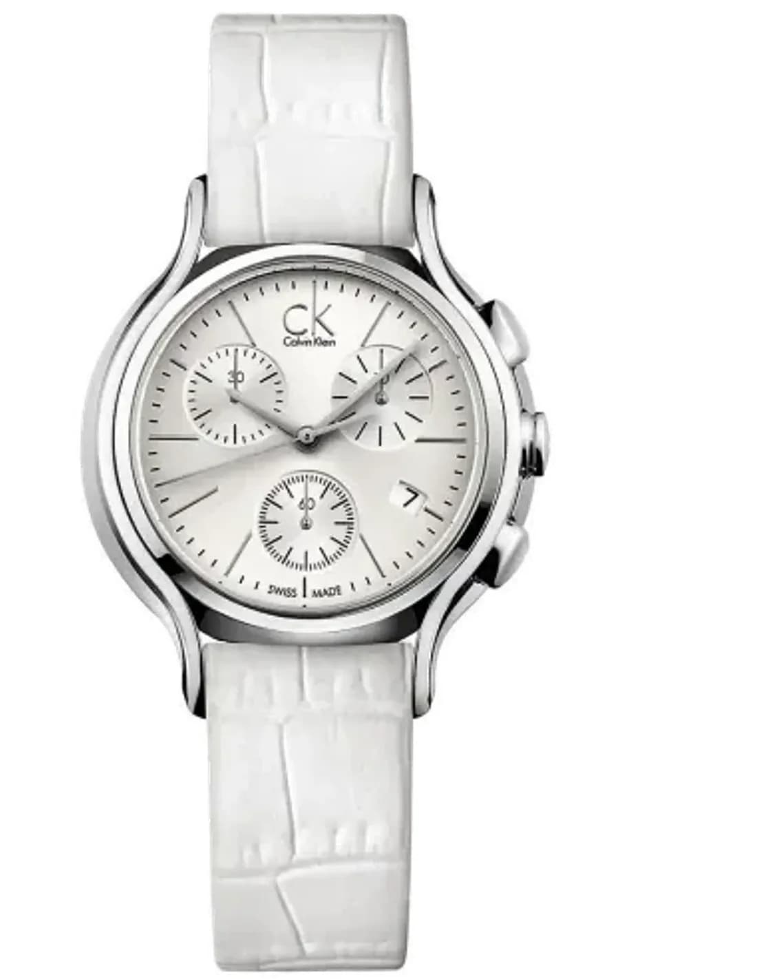 Montre Femme Calvin Klein K2U291L6 Chronomètre Cadran Argent Bracelet Acier Blanc