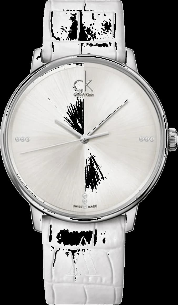 Montre Homme Calvin Klein K2Y2X1KW Accent - Cadran Argent Diamants, Bracelet Cuir Blanc