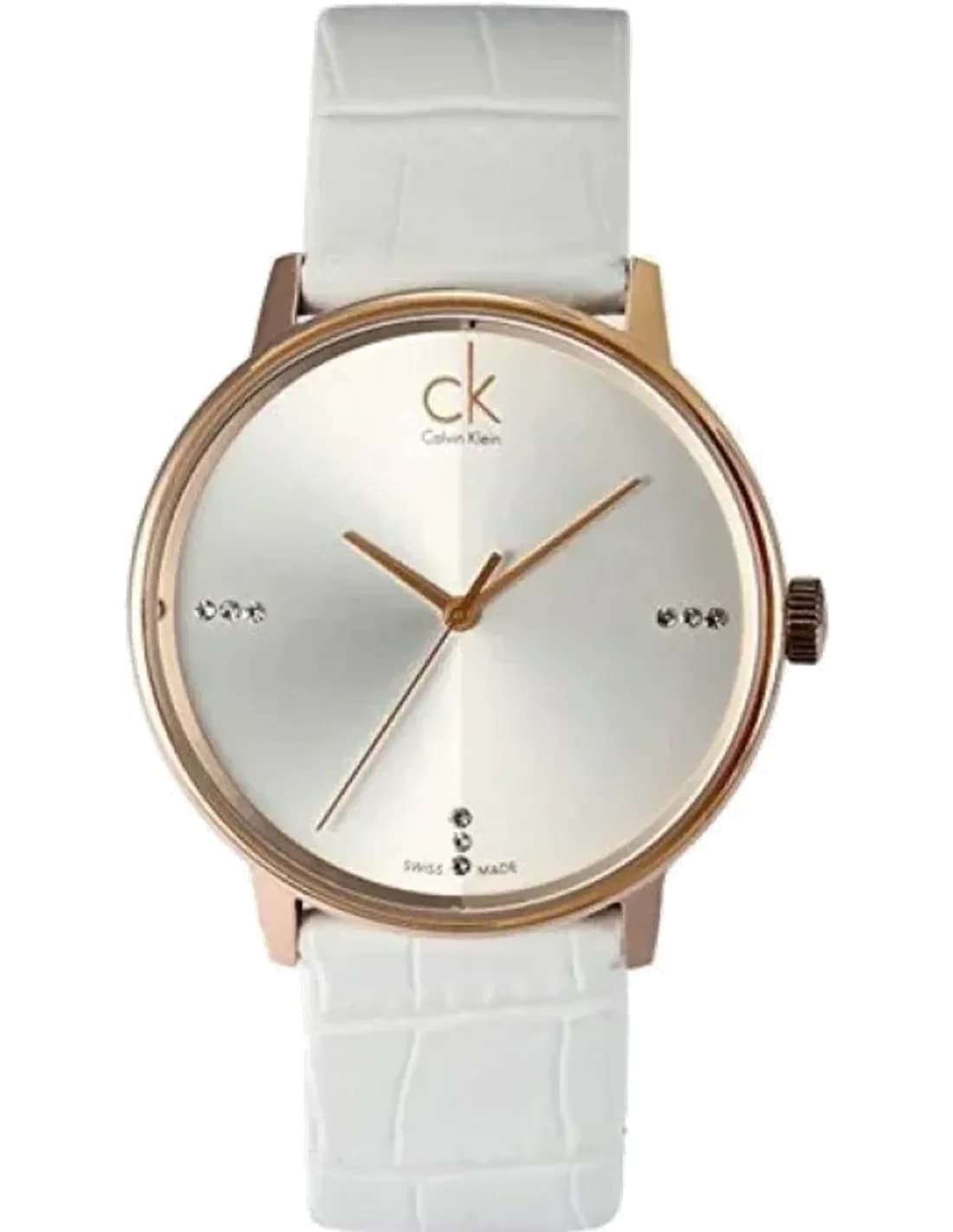 Montre Calvin Klein K2Y2X6KW Homme - Boîtier Or Rose, Cadran Argenté, Bracelet Cuir Blanc