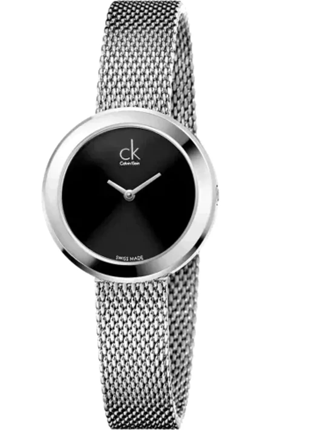 Montre Femme Calvin Klein Firm K3N23121 - Cadran Noir 28mm, Bracelet maille milanaise Argenté, Swiss Made