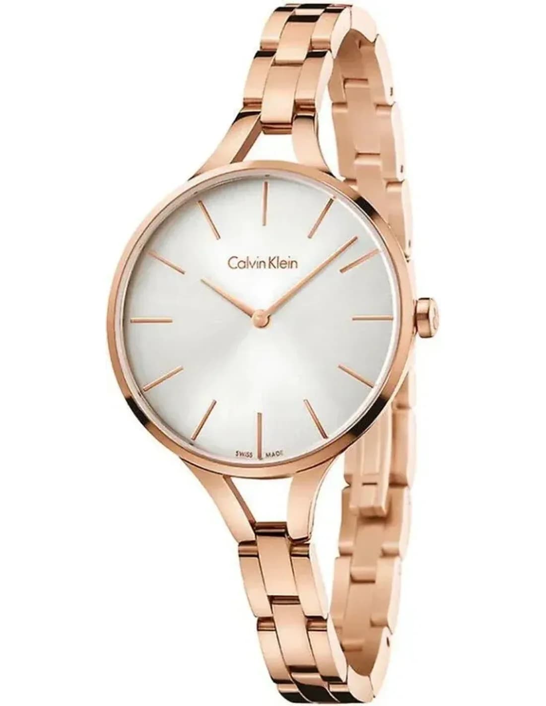 Montre Calvin Klein Graphic K7E23646 pour Femme, Cadran Argent et Bracelet Acier Or Rose