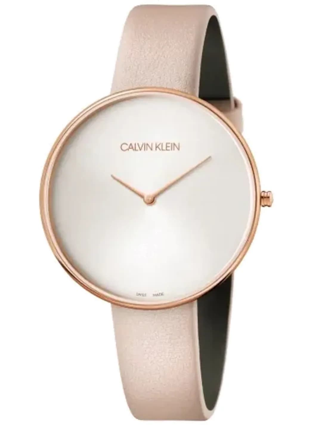 Montre Calvin Klein K8Y236Z6 pour Femme - Cadran Argent Minimaliste, Bracelet Cuir Rose