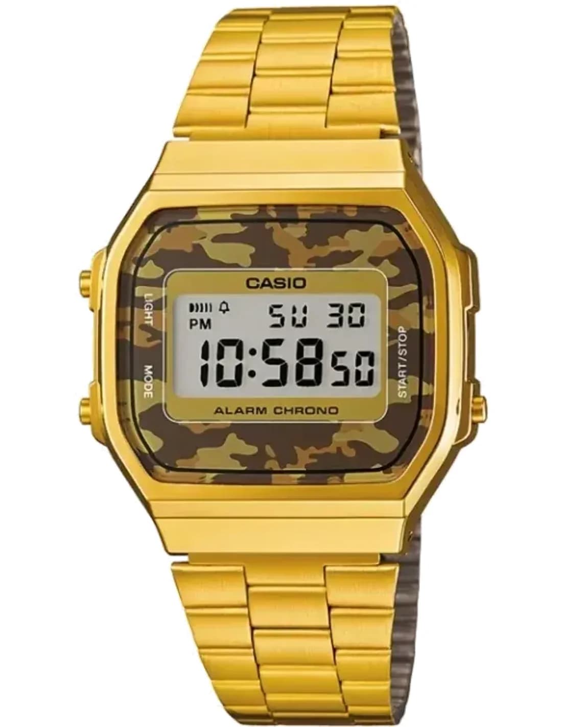 Montre Casio Vintage A168WEGC-5EF - Boîtier Doré, Cadran Digital Camouflage Marron - Unisexe