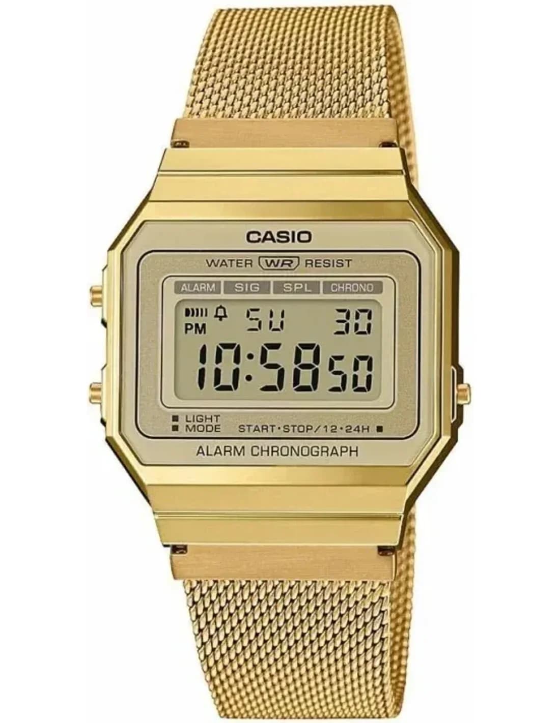 Montre Casio A700WEMG-9AEF Vintage Dorée à Affichage Digital - maille milanaise Unisexe