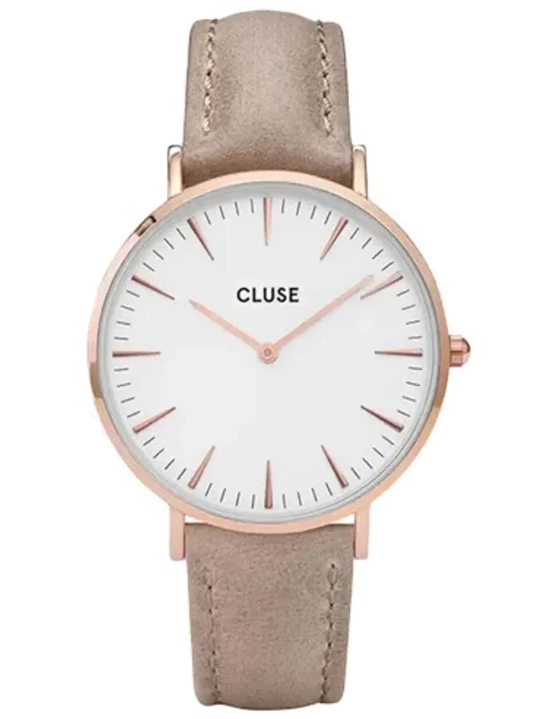 Montre Femme Cluse La Bohème CL18031 - Boîtier Or Rose, Cadran Blanc, Bracelet Cuir Marron