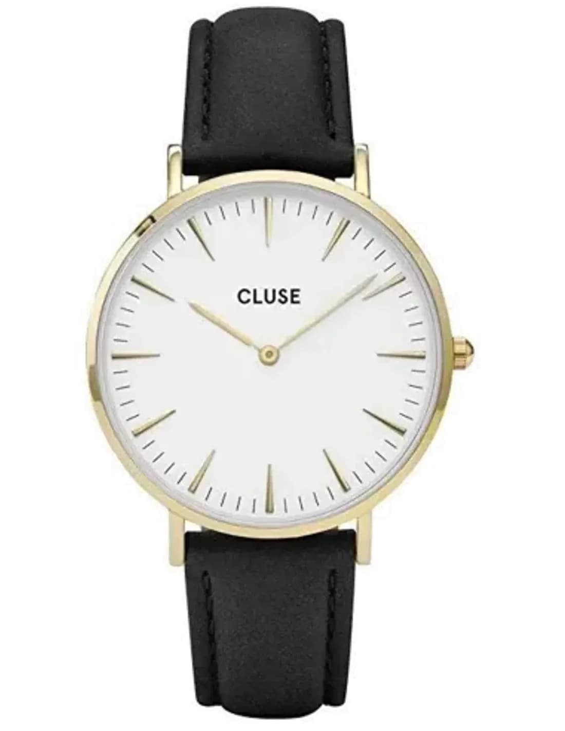 Montre Cluse La Bohème CL18406 - Boîtier or, cadran blanc, bracelet cuir noir - Unisexe