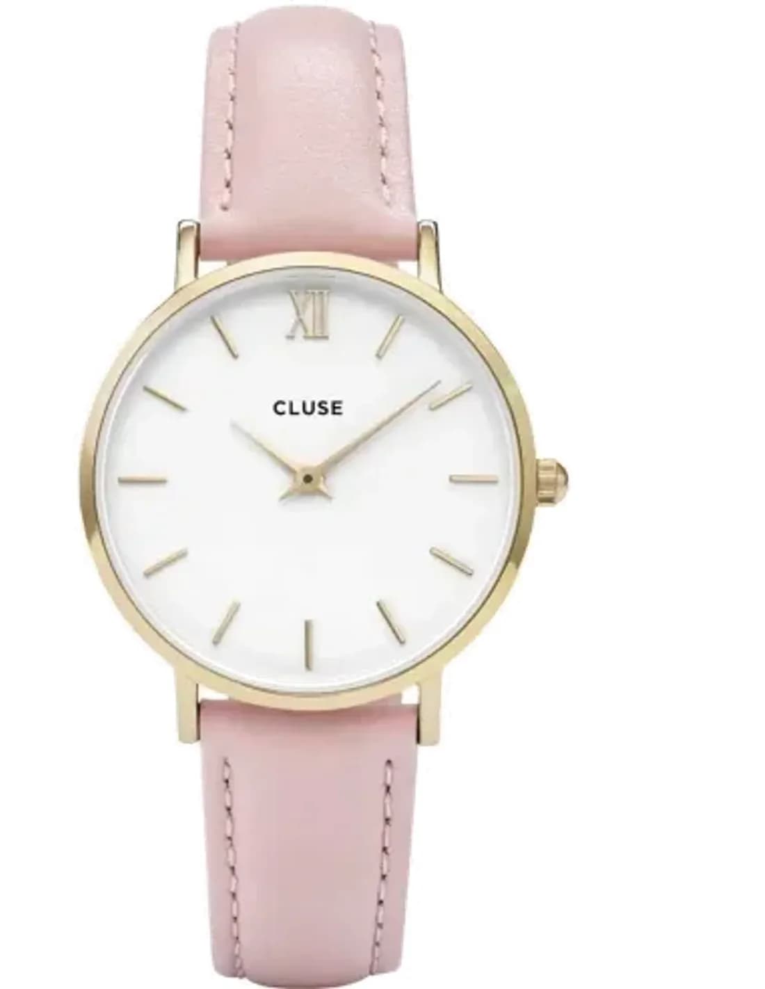 Montre Femme Cluse Minuit CL30020 Cadran Blanc Bracelet Cuir Rose