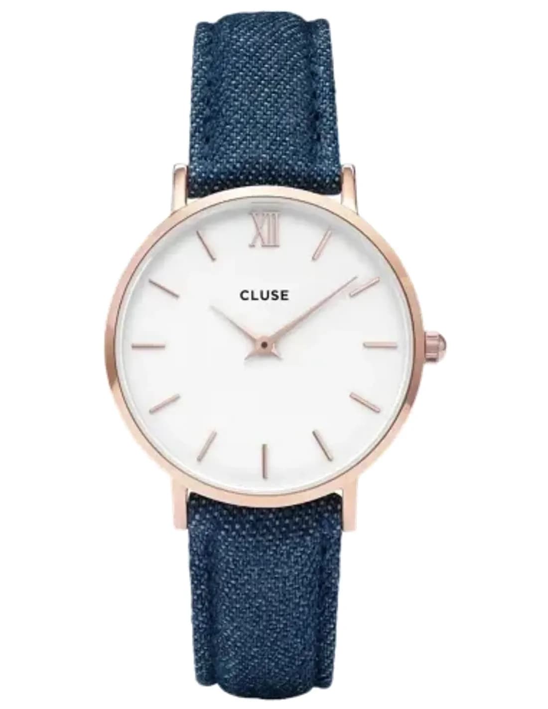 Montre Cluse Minuit CL30029 Cuir Bleu Cadran Blanc Boîtier Or Rose