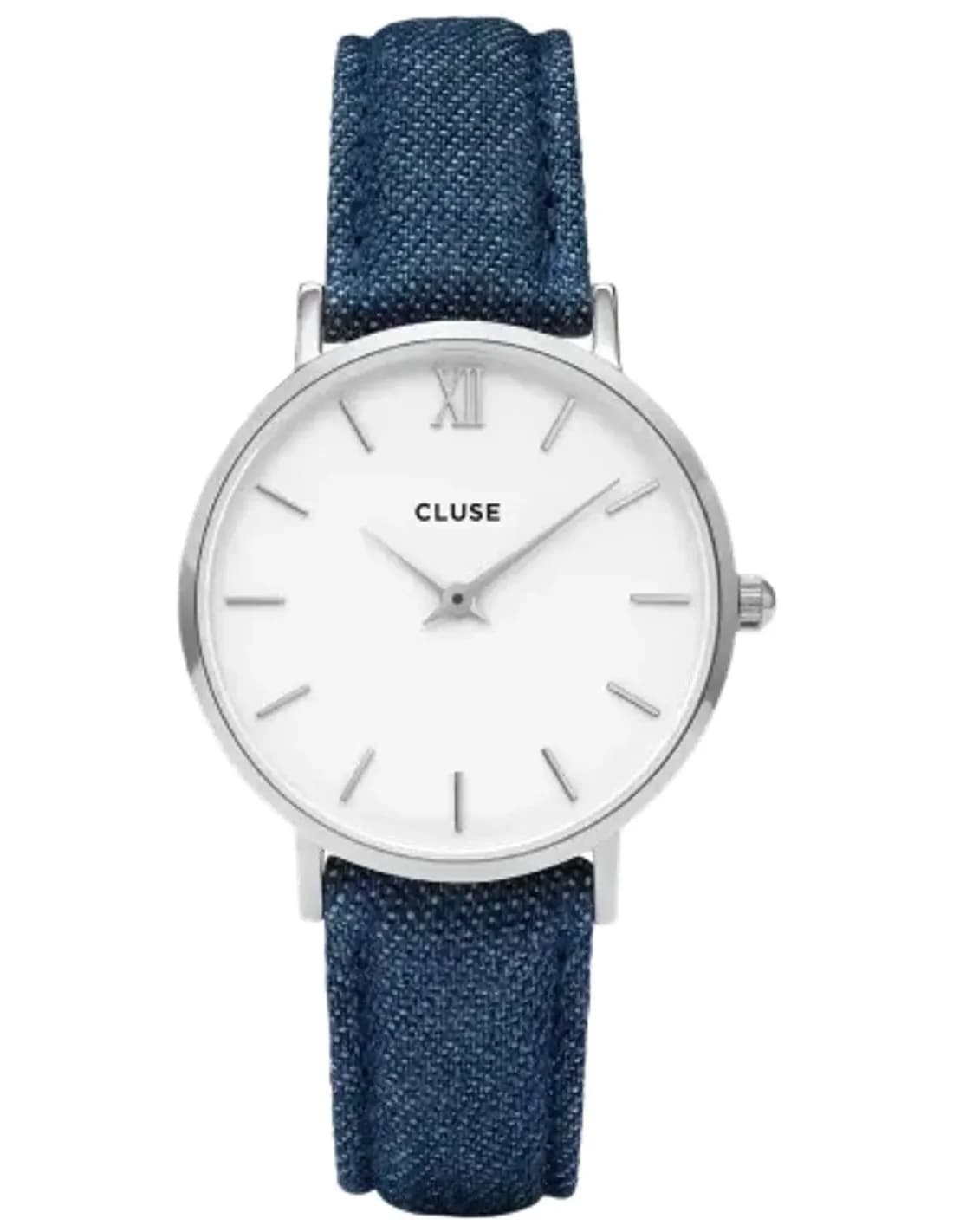 Montre Cluse Minuit CL30030 Bracelet Cuir Bleu Cadran Blanc 33mm