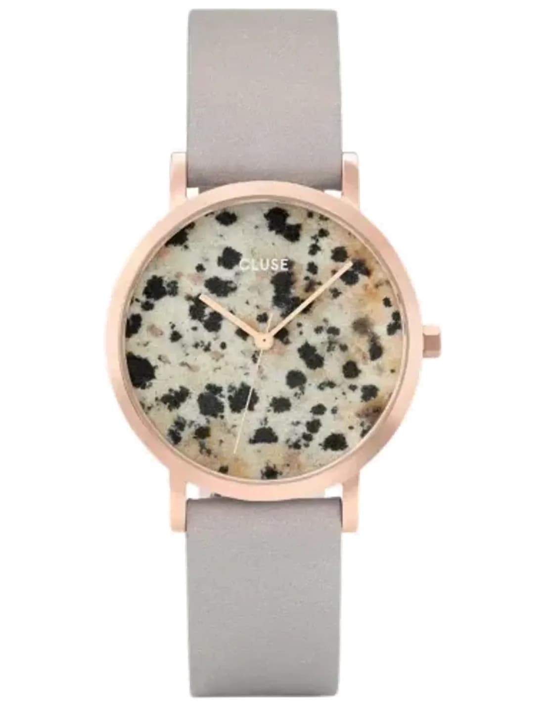 Montre Femme Cluse La Roche CL40106 en Or Rose, Cadran Jaspe Dalmatien et Bracelet Cuir Gris
