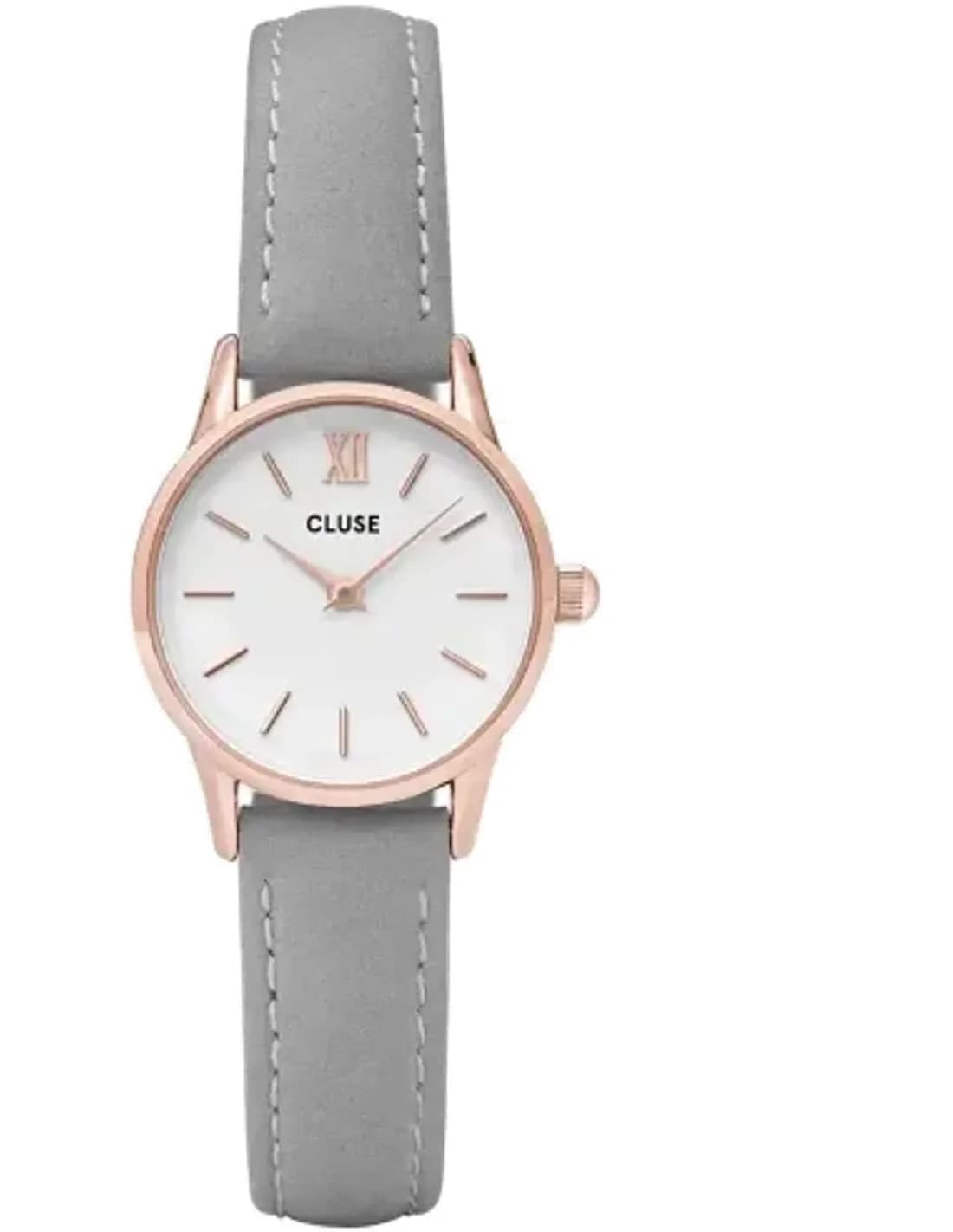 Montre Femme Cluse La Vedette CL50009 - Cadran Blanc, Bracelet Cuir Gris, Boîtier Or Rose