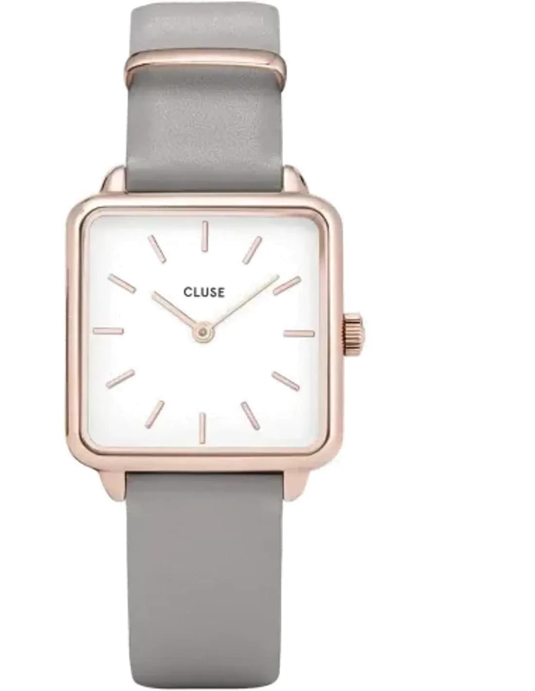 Montre Femme Cluse La Tétragone CL60005 - Cadran carré blanc, bracelet cuir gris, boîtier or rose