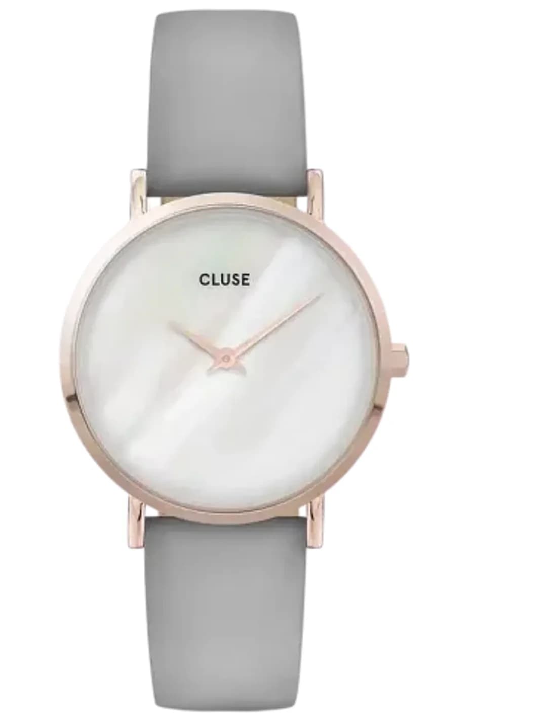 Montre Femme Cluse Minuit La Perle - Cadran Blanc Perle, Boîtier Or Rose, Bracelet Cuir Gris - Réf. CW0101203016