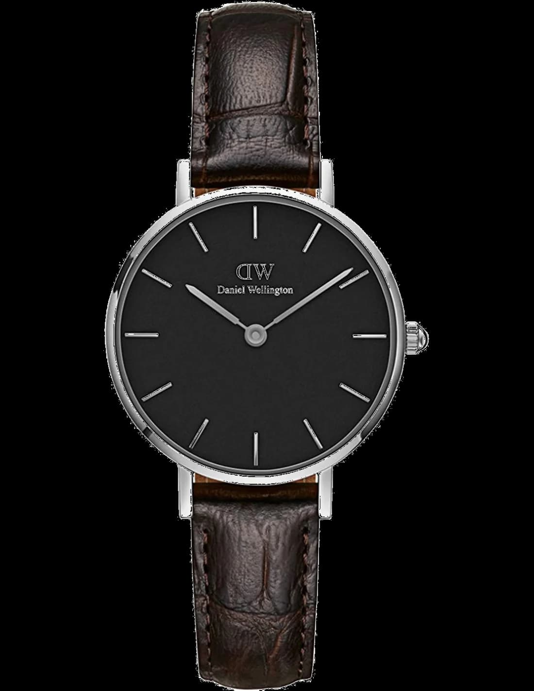Montre Femme Daniel Wellington Classic Petite DW00100238, Cadran Noir et Bracelet Cuir Marron