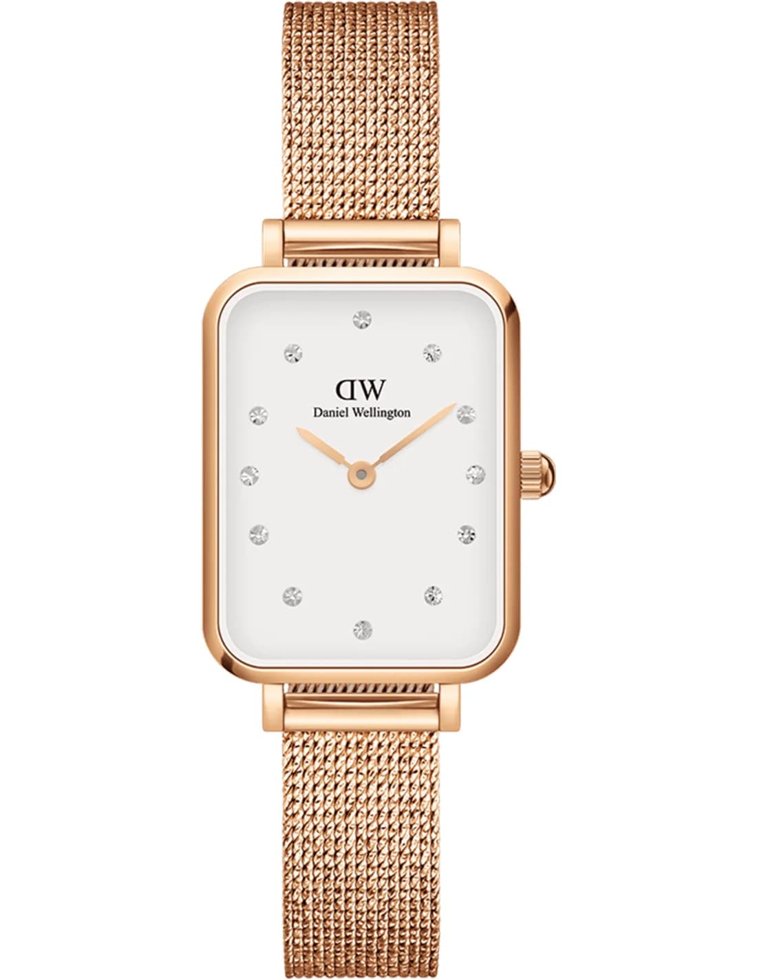 Montre Femme Daniel Wellington DW00100527 Quadro Rectangulaire Cadran Blanc Or Rose maille milanaise