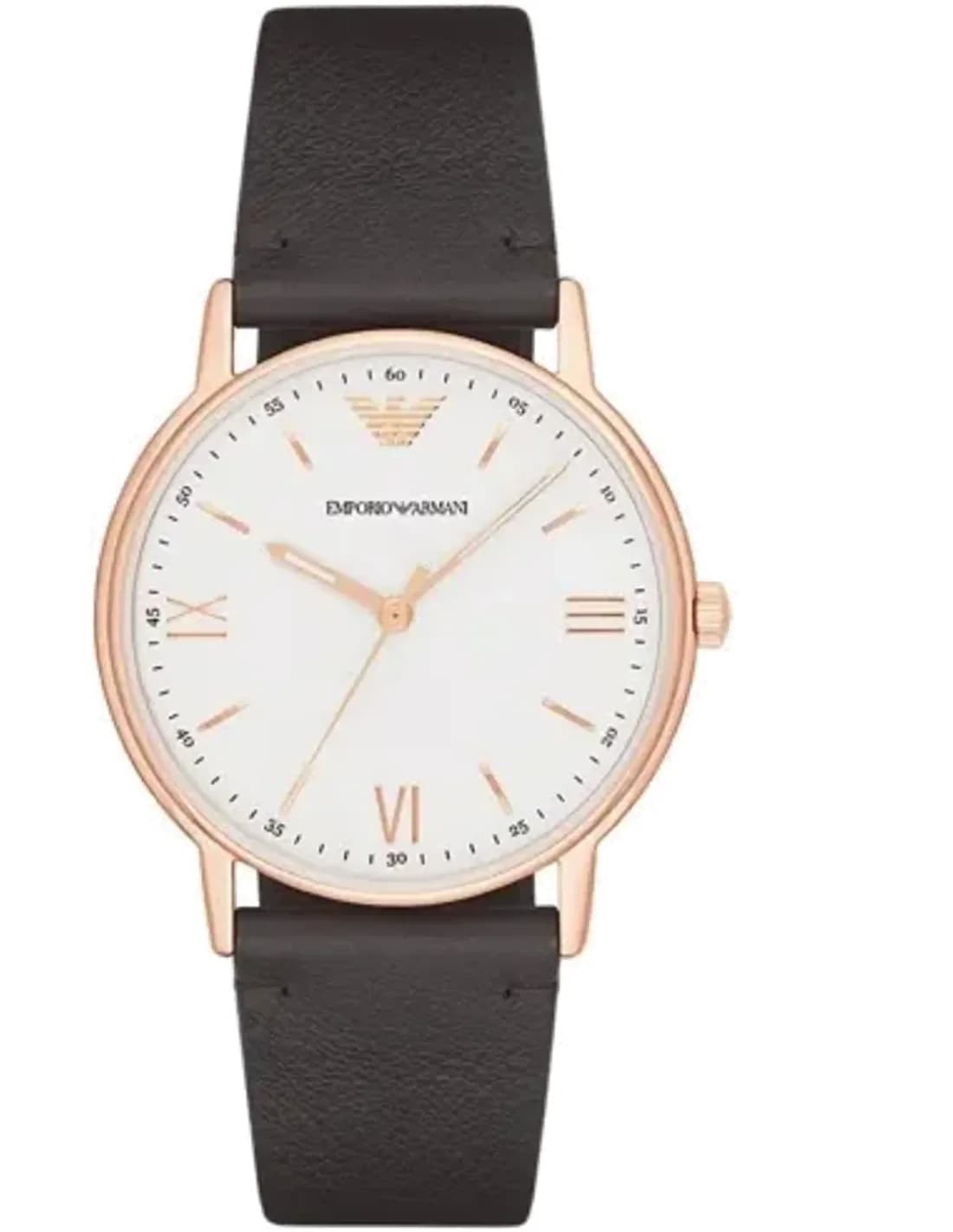 Montre Homme Emporio Armani AR11011 Kappa - Cadran Blanc, Boîtier Or Rose, Bracelet Cuir Marron