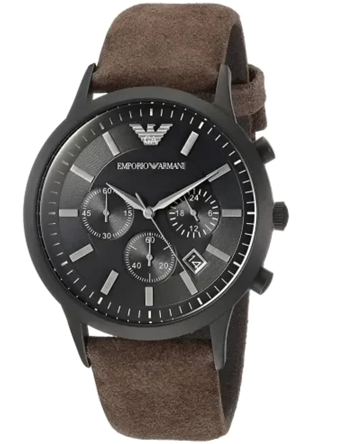 Montre Homme Emporio Armani Renato AR11078 Cadran Noir Bracelet Cuir Marron