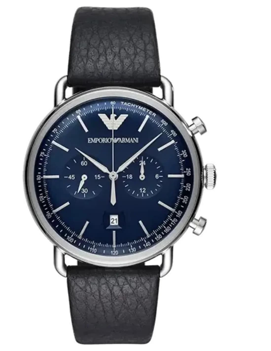 Montre Homme Emporio Armani Aviator AR11105 Chronographe Cadran Bleu Bracelet Cuir Noir