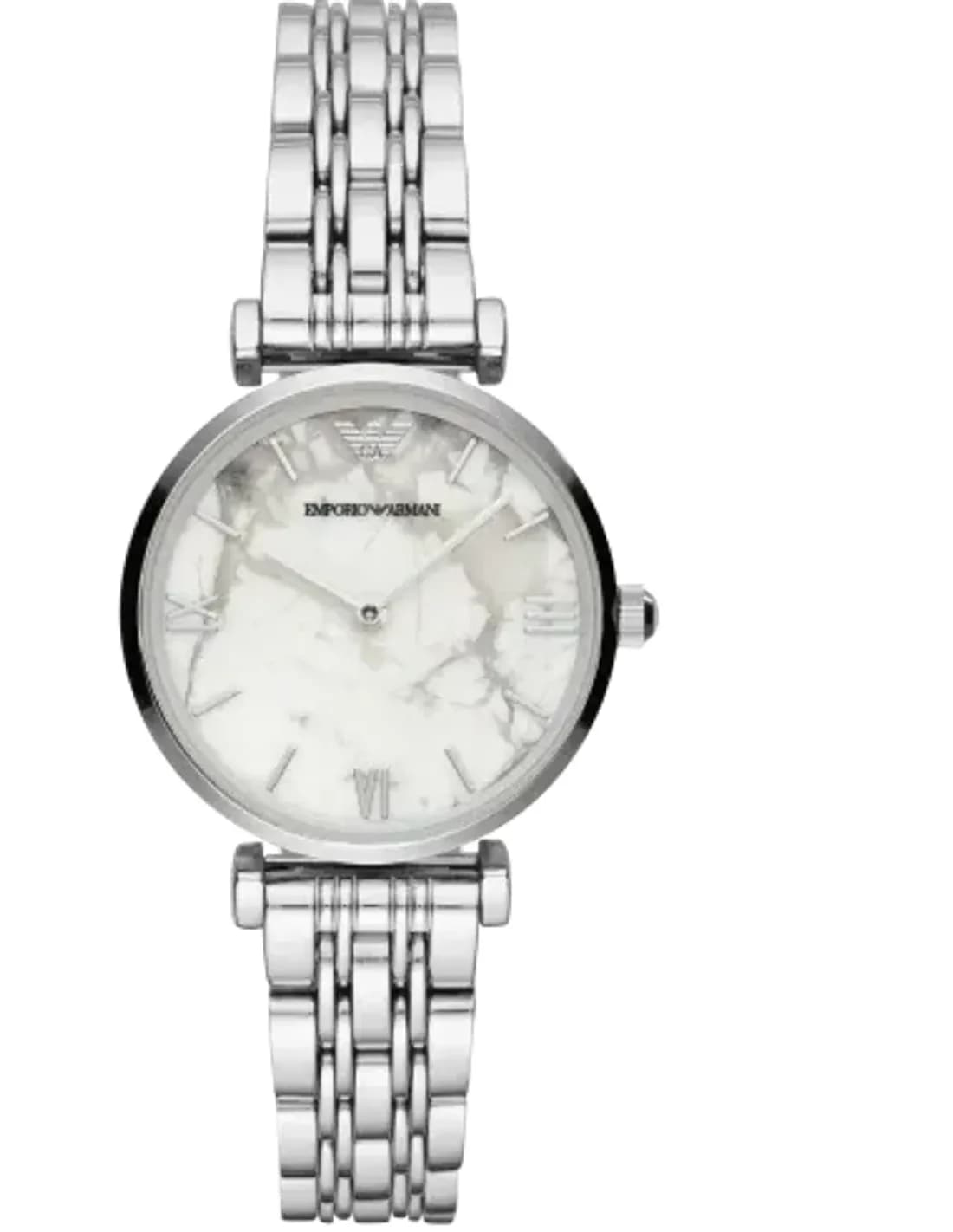Montre Femme Emporio Armani AR11170 Cadran Marbré Blanc Bracelet Acier