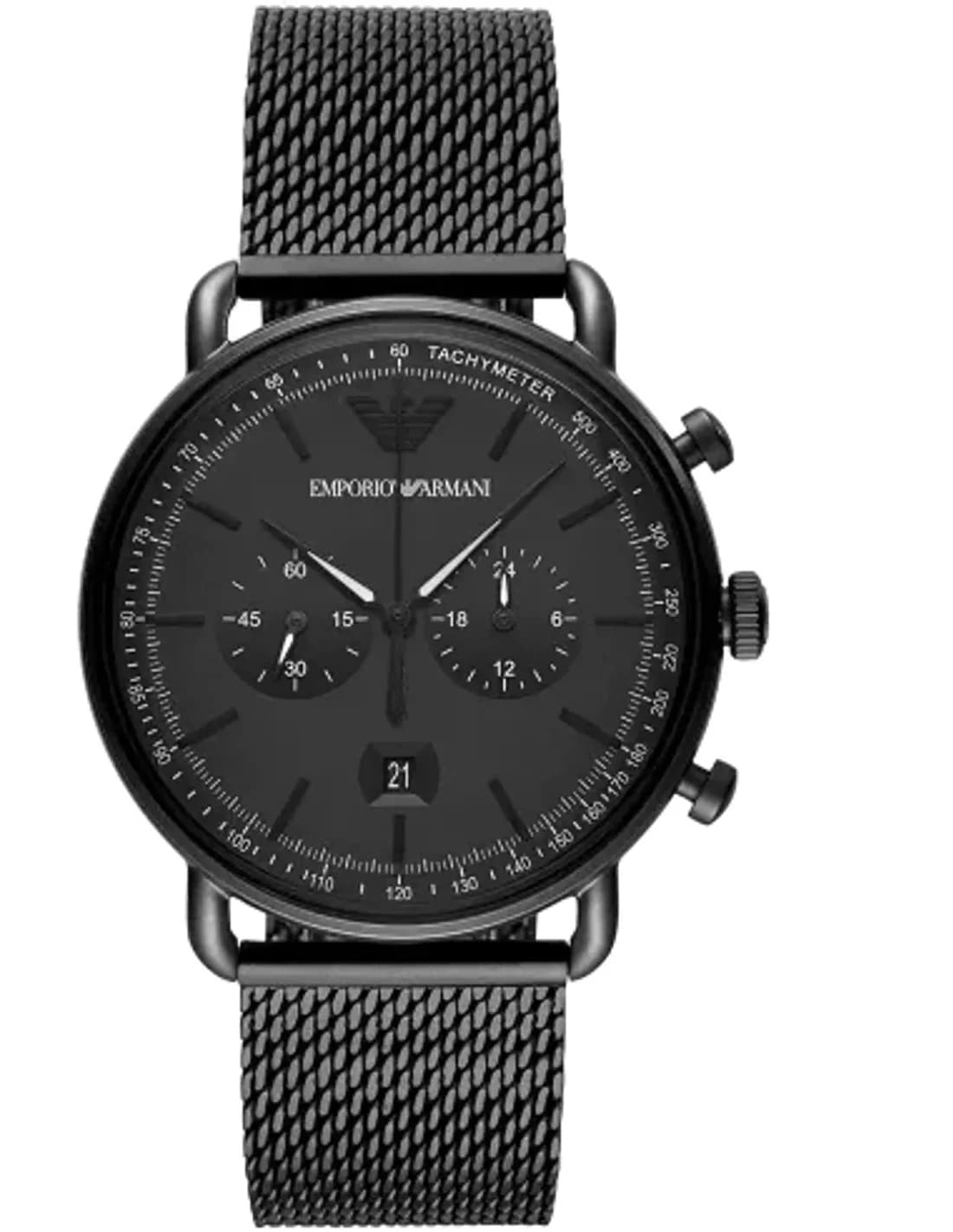 Montre Homme Emporio Armani Aviator AR11264 Chronographe Cadran Noir maille milanaise