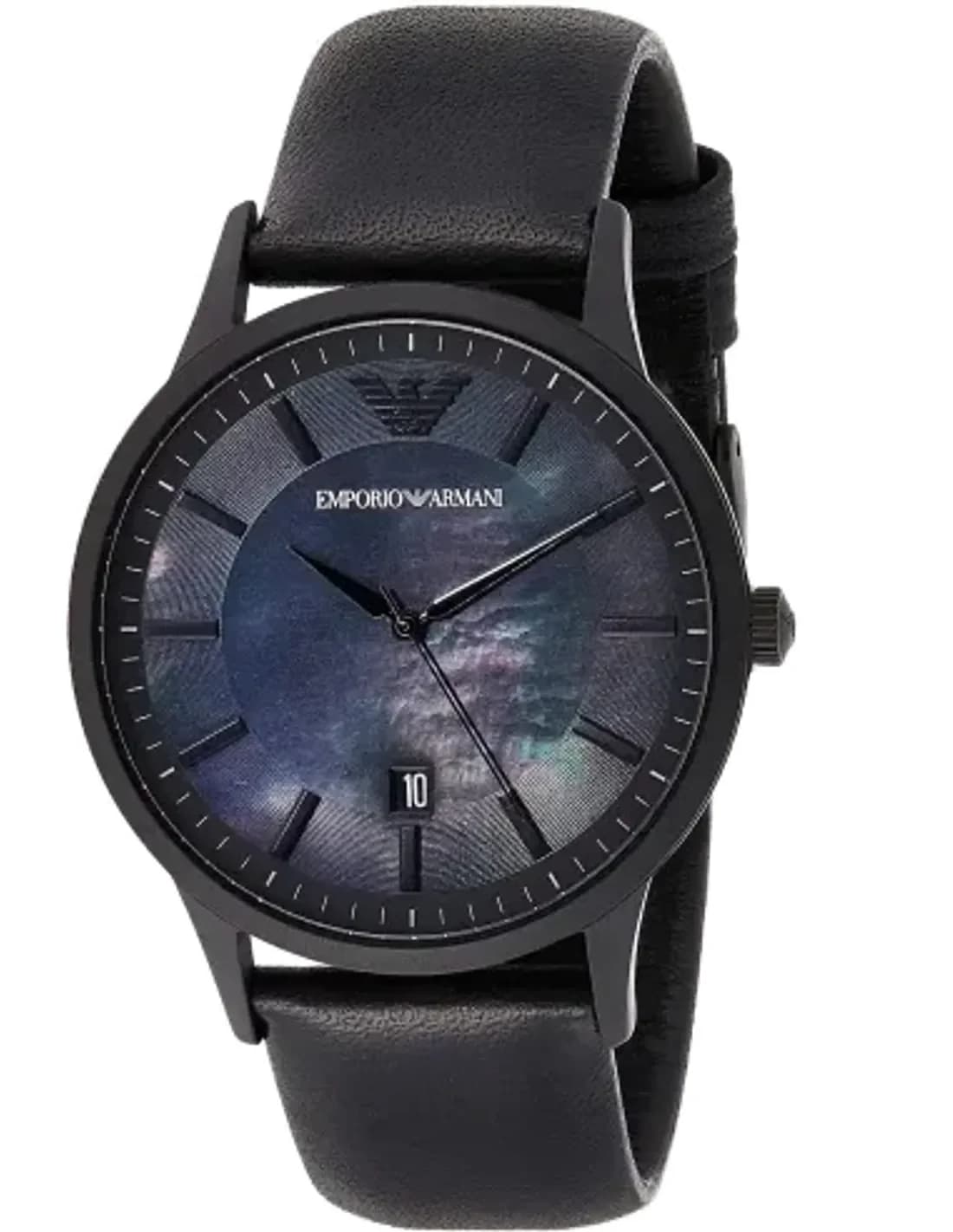 Montre Homme Emporio Armani Renato AR11276 - Cadran Nacre, Boîtier Acier Noir, Bracelet Cuir