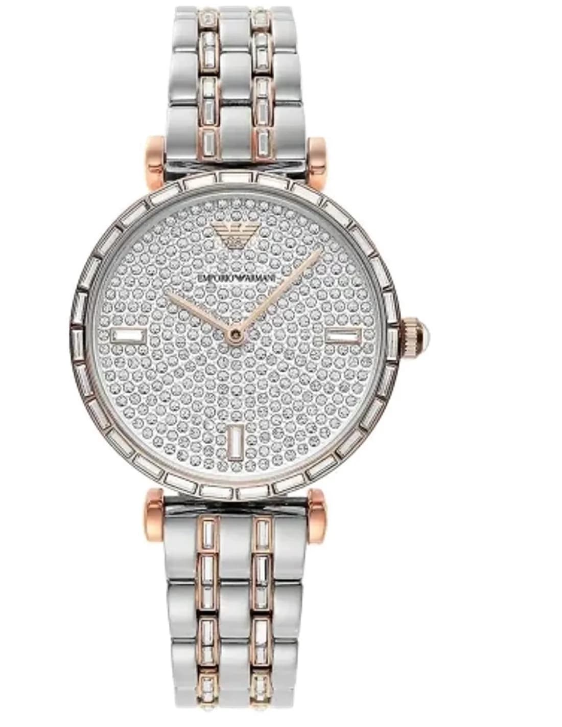Montre Femme Emporio Armani AR11293 Gianni T-Bar - Boîtier Or Rose, Cadran Argent & maille milanaise