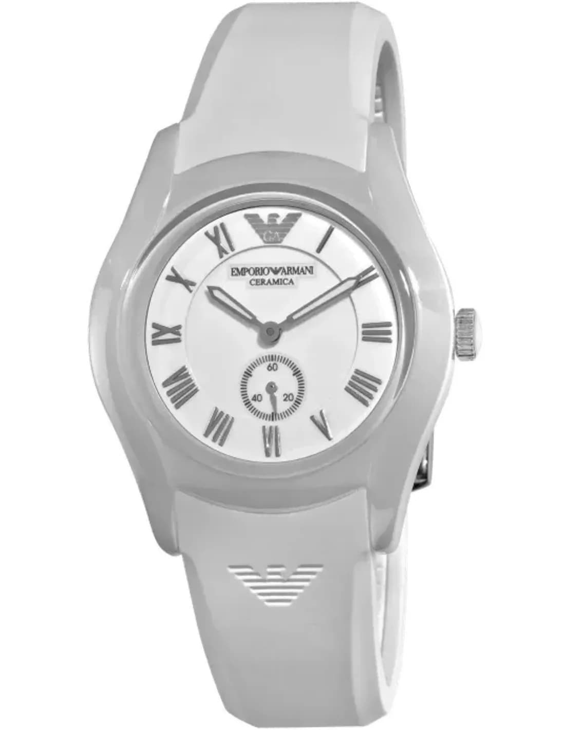 Montre Emporio Armani AR1433 pour Femme - Cadran et Boîtier Céramique Blanc, Bracelet Silicone