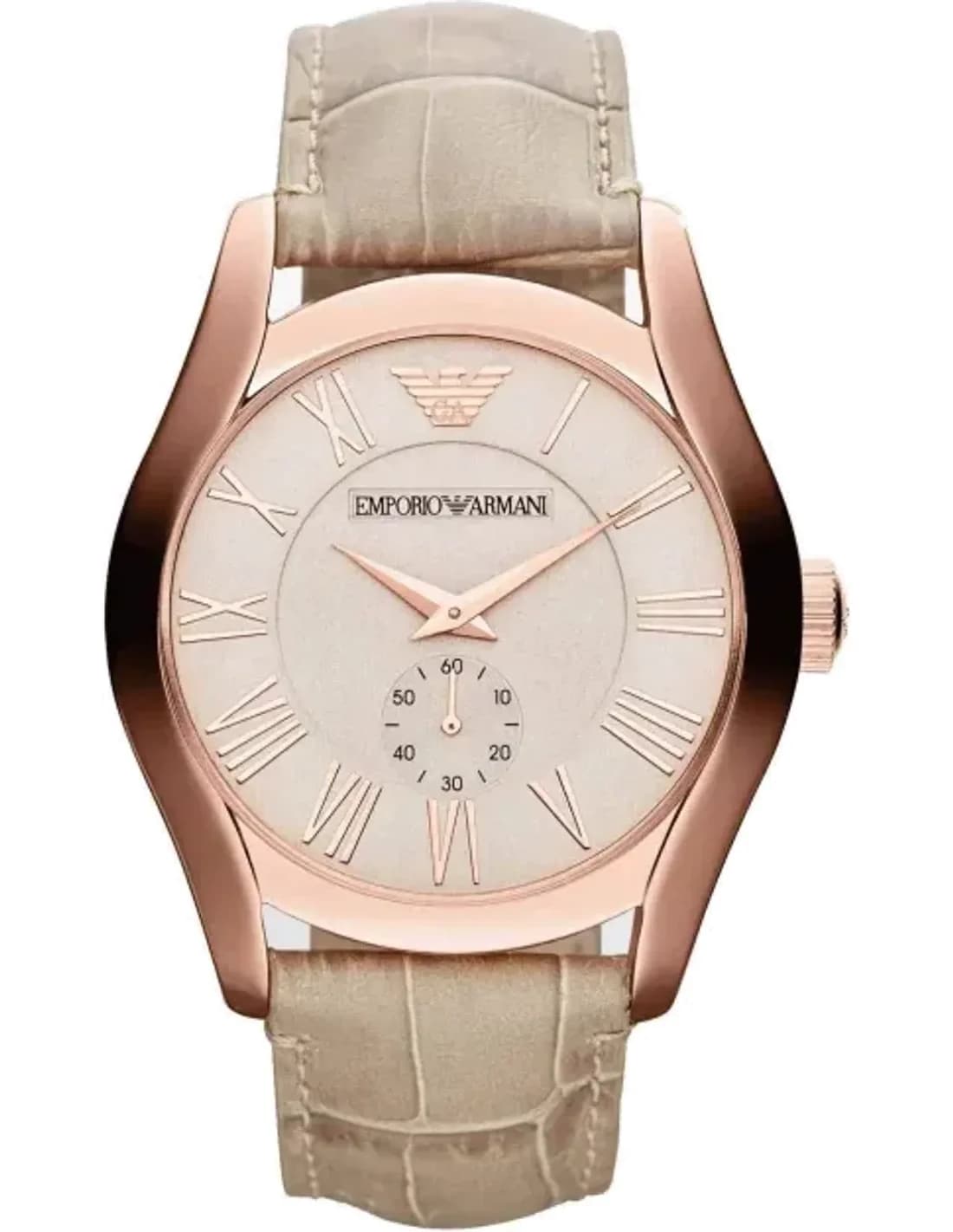 Montre Homme Emporio Armani AR1667 Cadran Beige, Boîtier Acier Or Rose et Bracelet Acier Marron