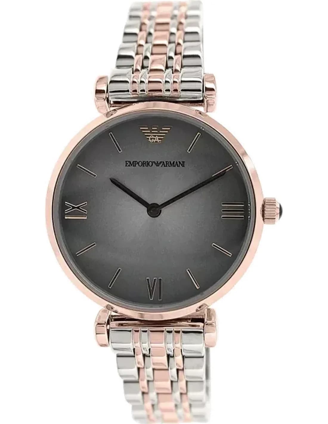 Montre Femme Emporio Armani AR1725 - Cadran Gris, Bracelet Acier Bicolore Argent et Or Rose