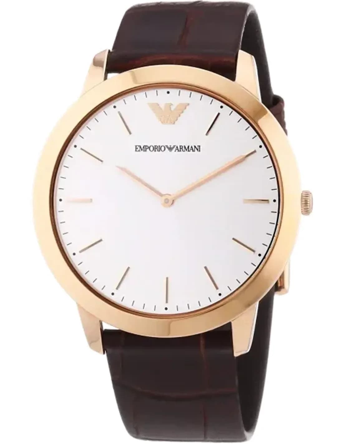 Montre Emporio Armani Retro AR1743 pour Homme, Cadran Blanc, Bracelet Cuir Marron