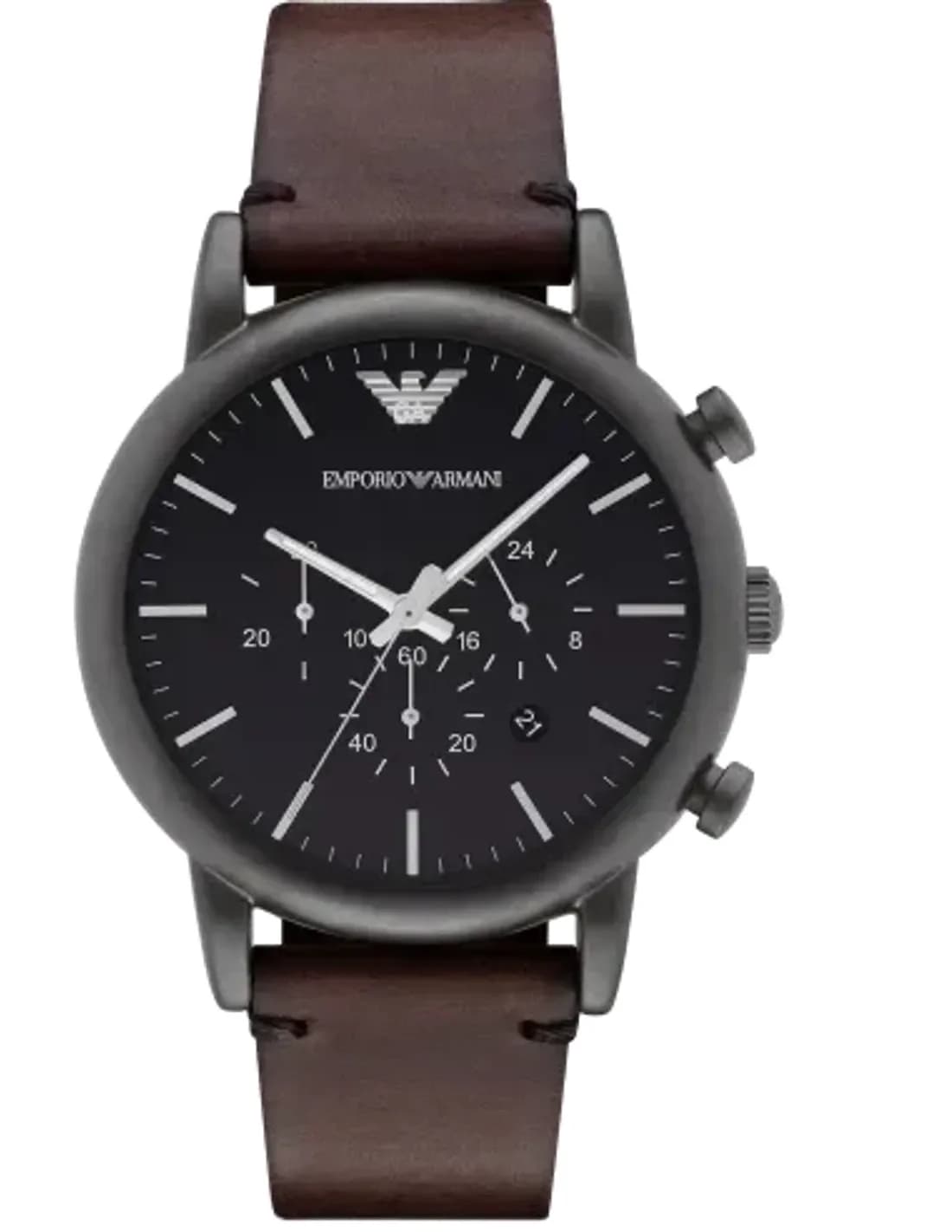 Montre Homme Emporio Armani AR1919 - Cadran Argenté, Bracelet Cuir Marron