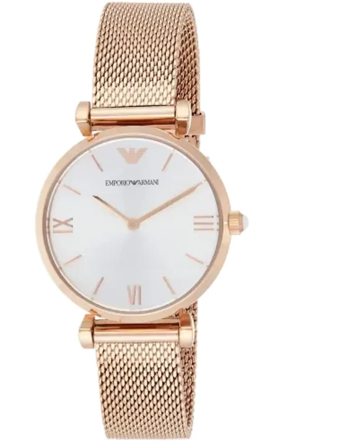 Montre Emporio Armani AR1956 Femme - Cadran Argent, Boîtier et Bracelet maille milanaise en Acier Or Rose