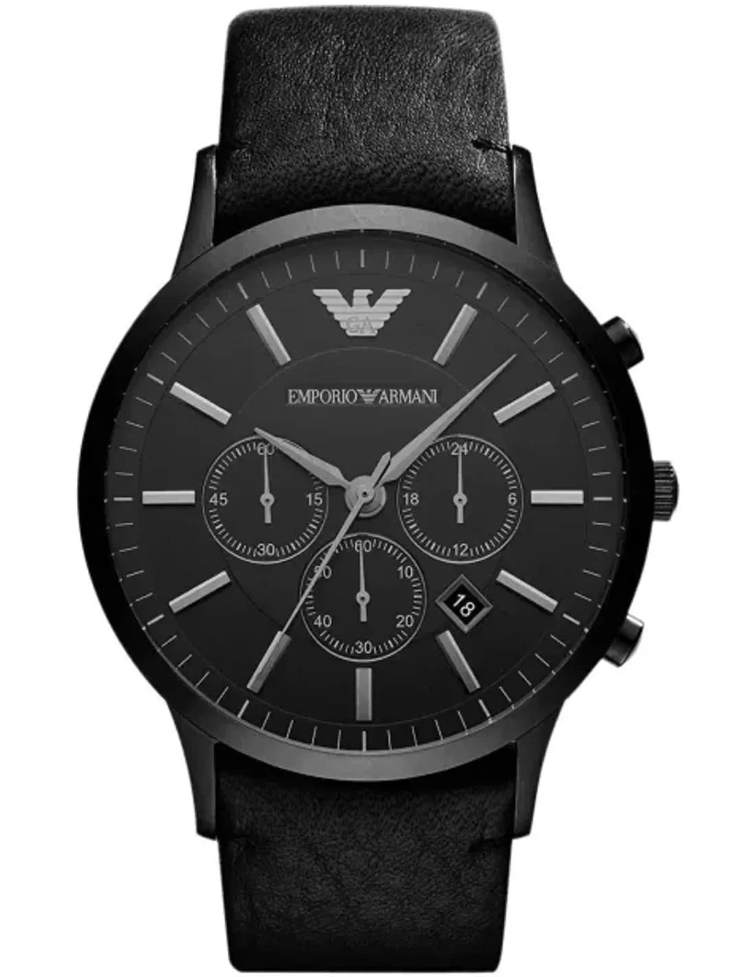 Montre Homme Emporio Armani AR2461 Chronomètre - Cadran et Boîtier Noir, Bracelet Cuir