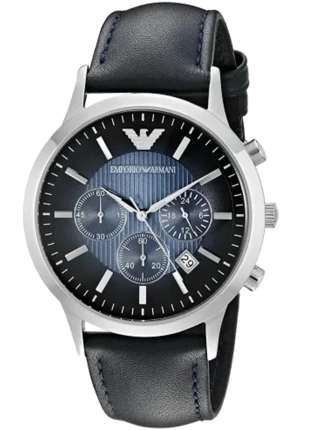 Montre Homme Emporio Armani Classic AR2473 Cadran Bleu Bracelet Cuir Perforé