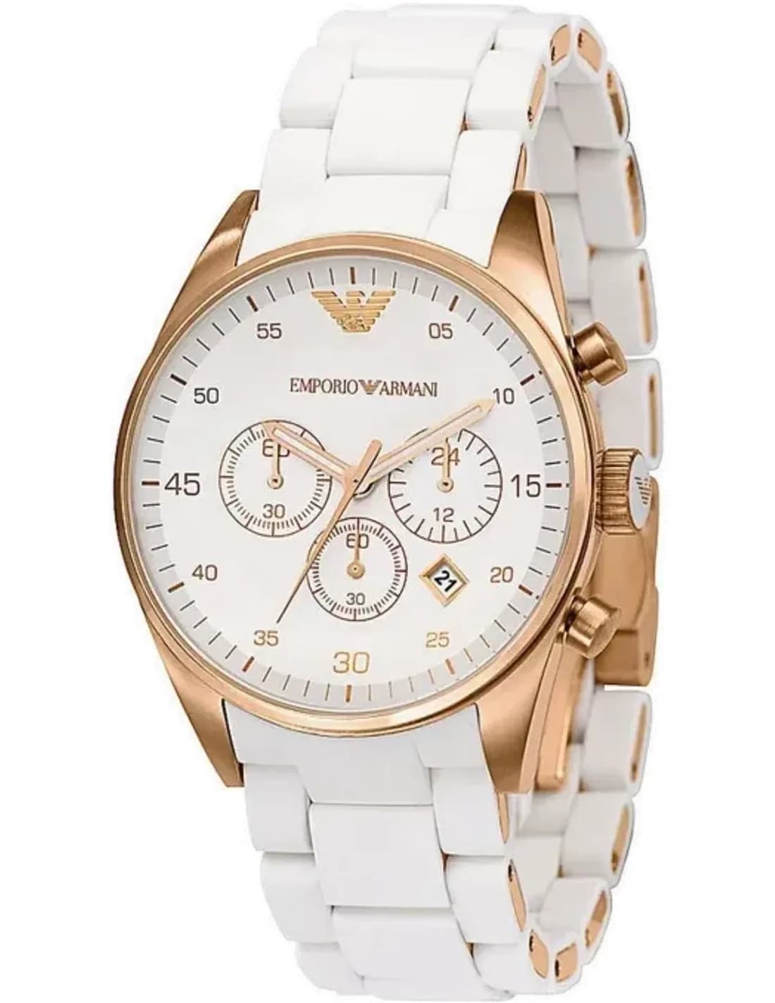 Montre Femme Emporio Armani AR5920 Chronographe Cadran Blanc Bracelet Silicone Blanc