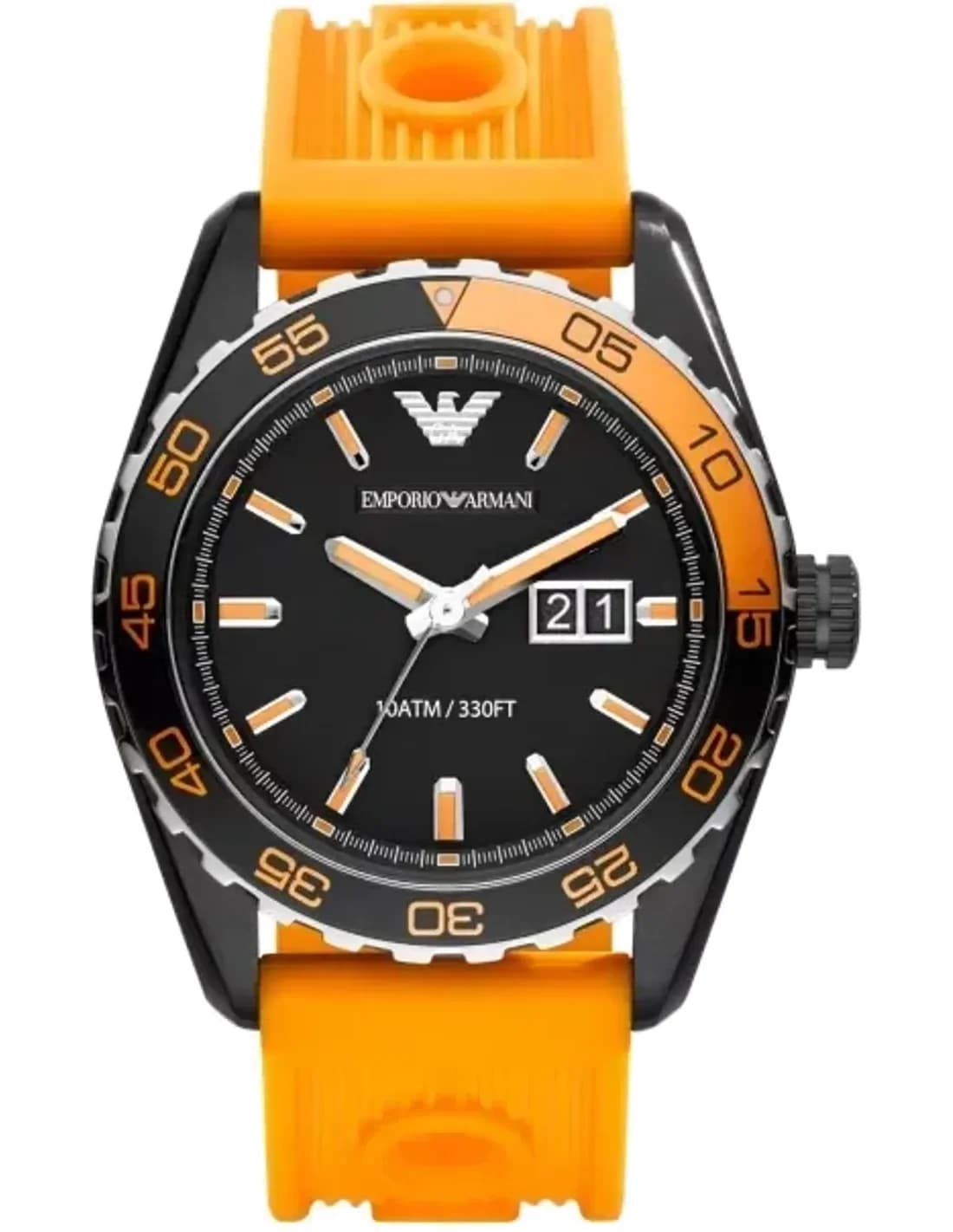 Montre Homme Emporio Armani Sportivo AR6046 - Cadran Noir, Bracelet Silicone Orange
