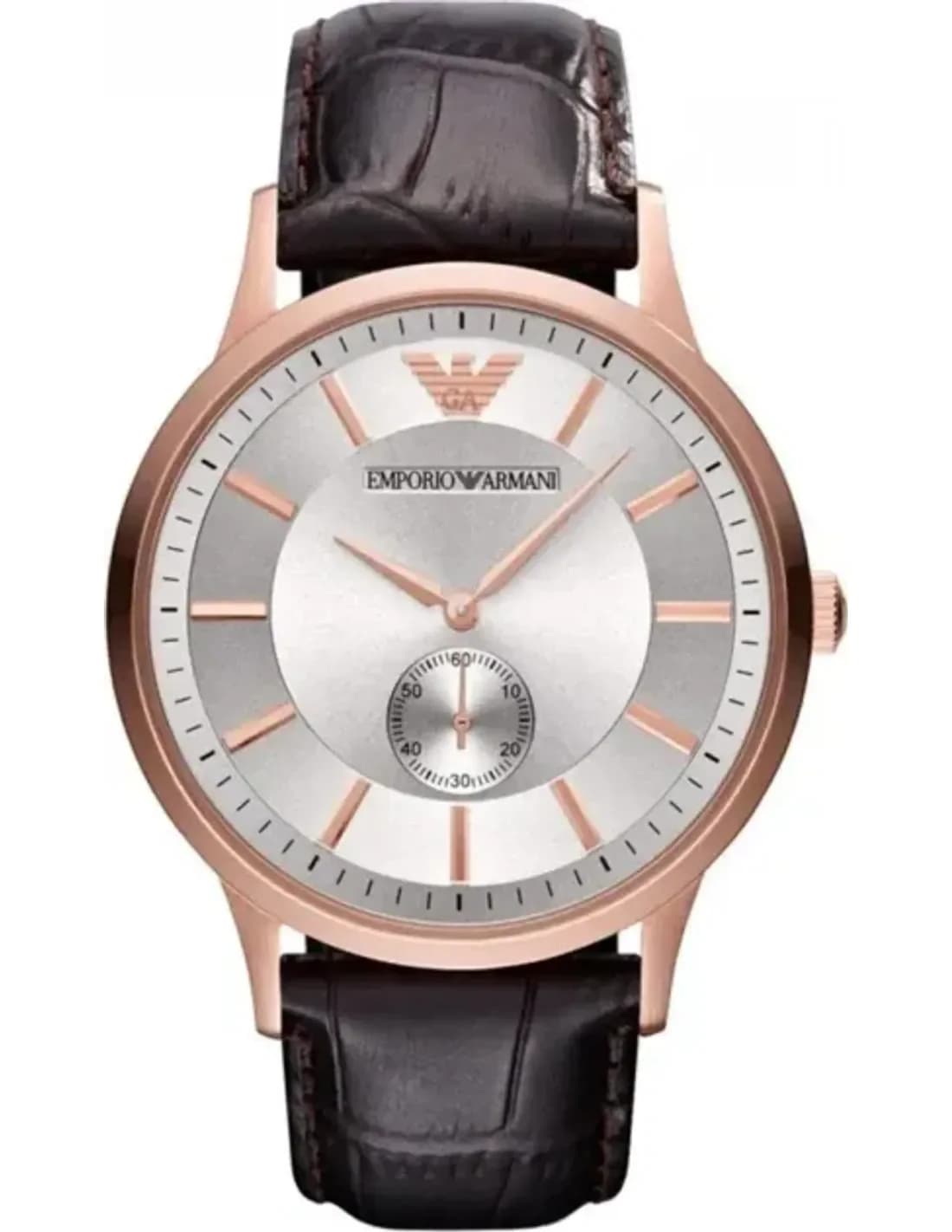 Montre Homme Emporio Armani AR9101 Acier Argenté & Cadran Argent, Bracelet Cuir Marron
