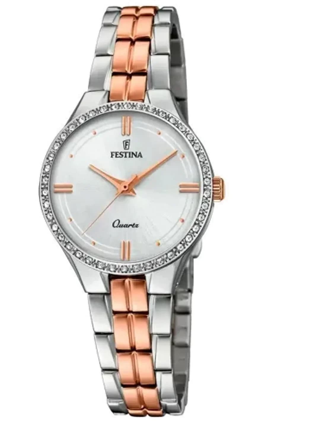 Montre Festina F20219/2 Mademoiselle - Cadran Argent Cristallisé, Bracelet Acier Or Rose