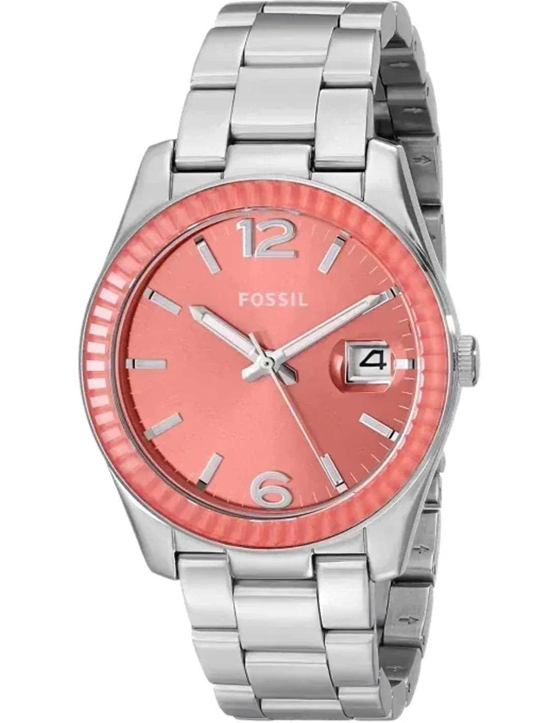 Montre Femme Fossil ES3729 en Acier Rose à Lunette Tournante Crantée
