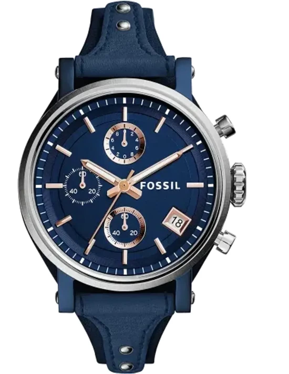 Montre Femme Fossil Original Boyfriend ES4113 - Cadran et Bracelet Cuir Bleu